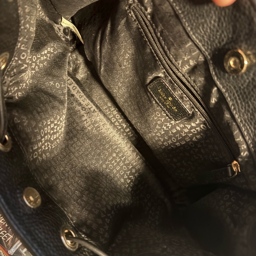 Kate Spade Flap Backpack Black Pebbled Leather Drawstring Bag - Picture 5 of 7